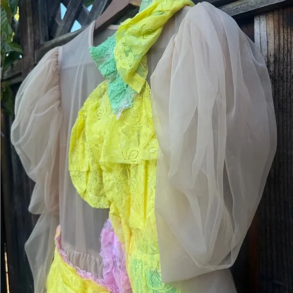 Comme Des Garçons Pink Ruffled lace Tulle sheer Dress - Size small - Picture 3 of 13